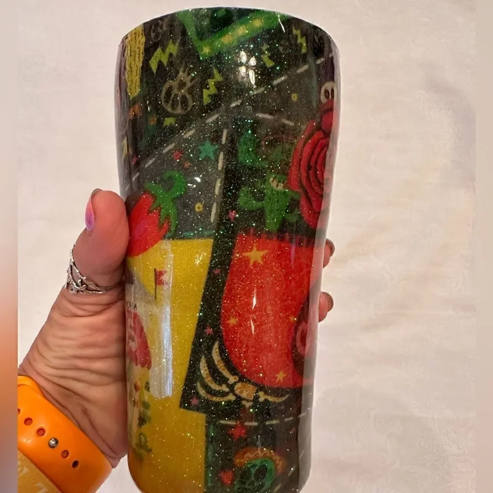 Tumbler Hand Crafted Tacos Sugar Skulls Dia De Los Muertos 20 oz.